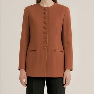 Vintage Wool J.G. Hook Long Brown Jacket Collarless Coat Women’s 10